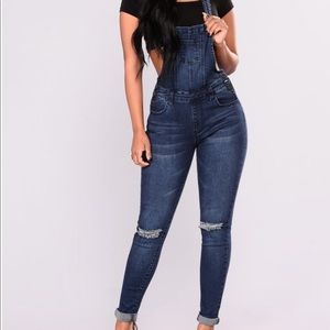 NWT Denim Overalls with Distressed Knees